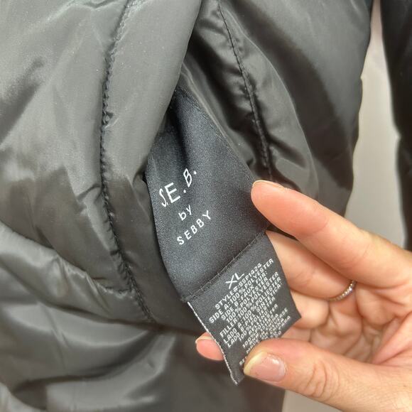SEB by Sebby Black Fleece Puffer Reversible Long Winter Coat Hooded XL - Picture 6 of 7